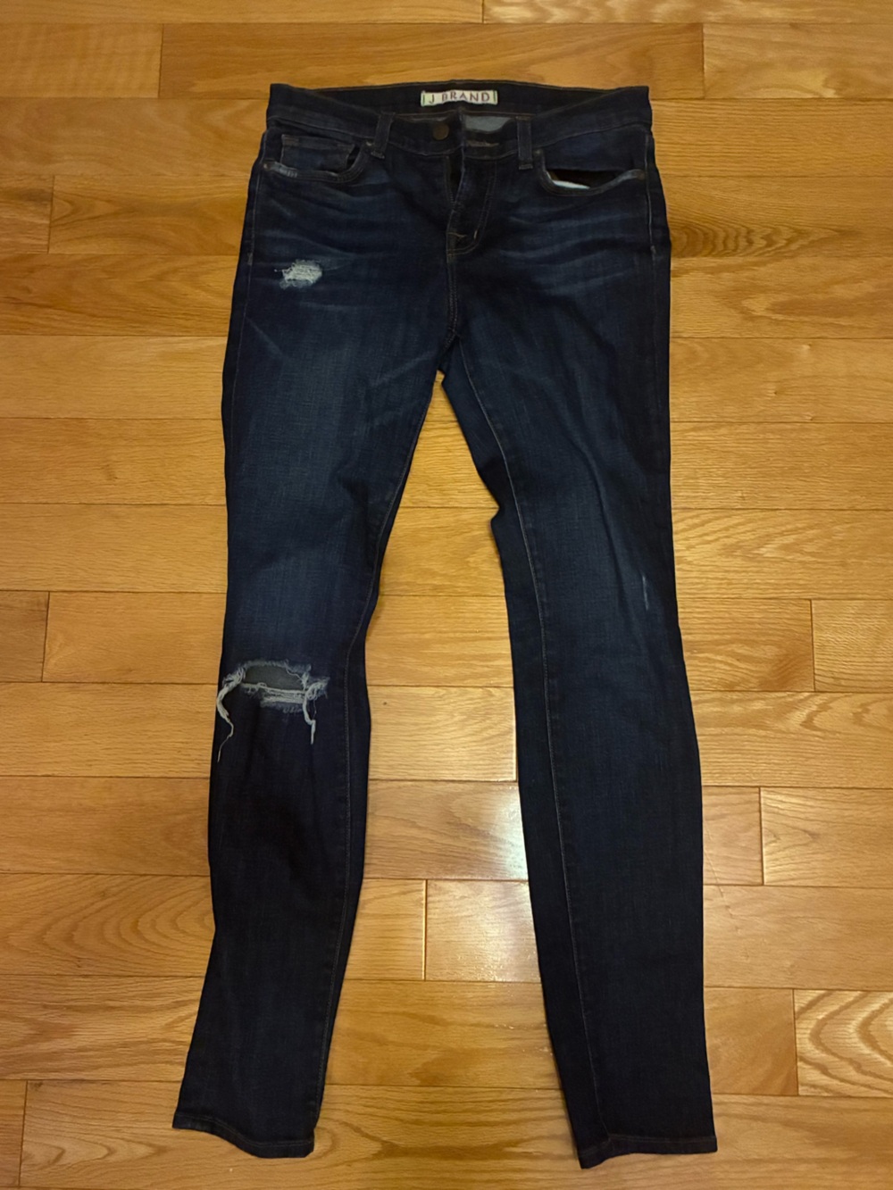 J Brand Women's Dark Indigo Skinny Jeans Distressed, Salem